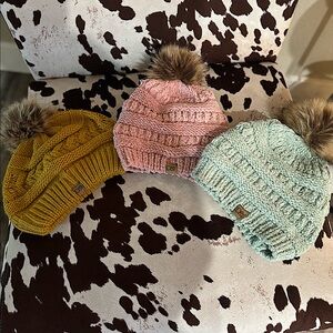 3 PACK Fur Pom Beanie